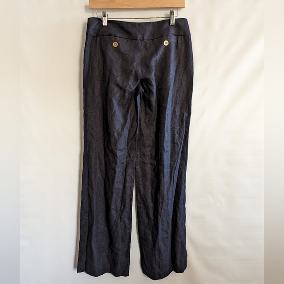 Michael Kors Wide Leg Linen Pants 2 Navy Blue Natural Fiber Dress Pant - Picture 2 of 10